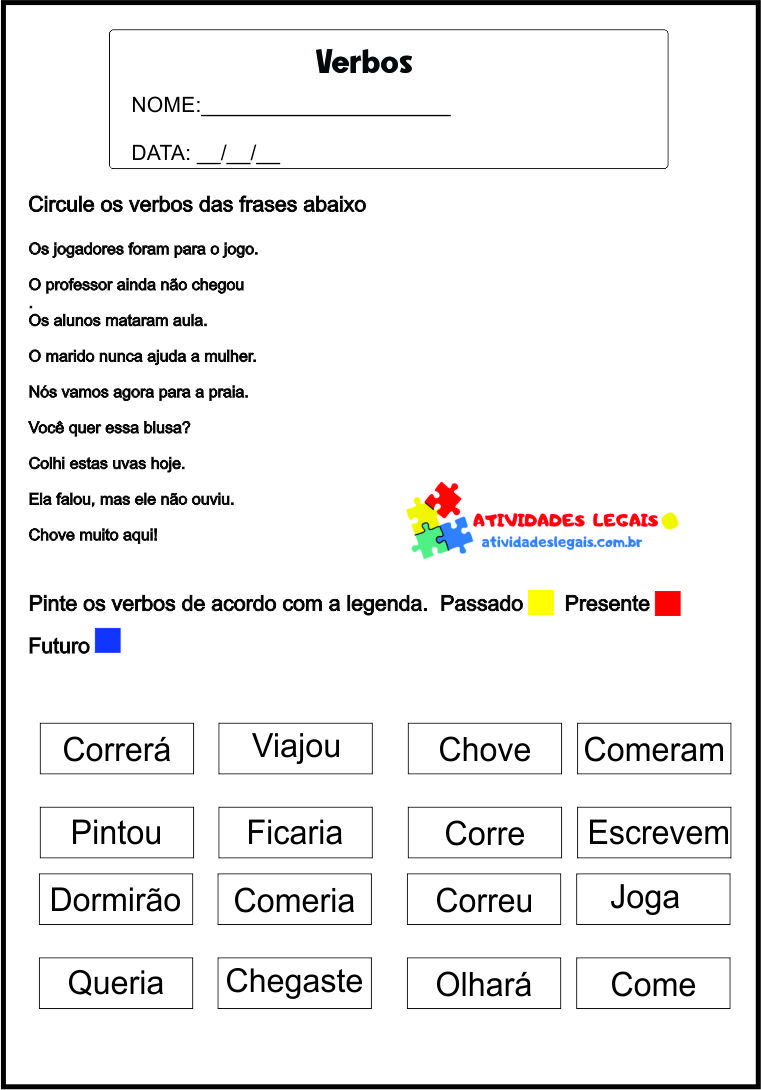 Atividades para aprender os verbos de ação